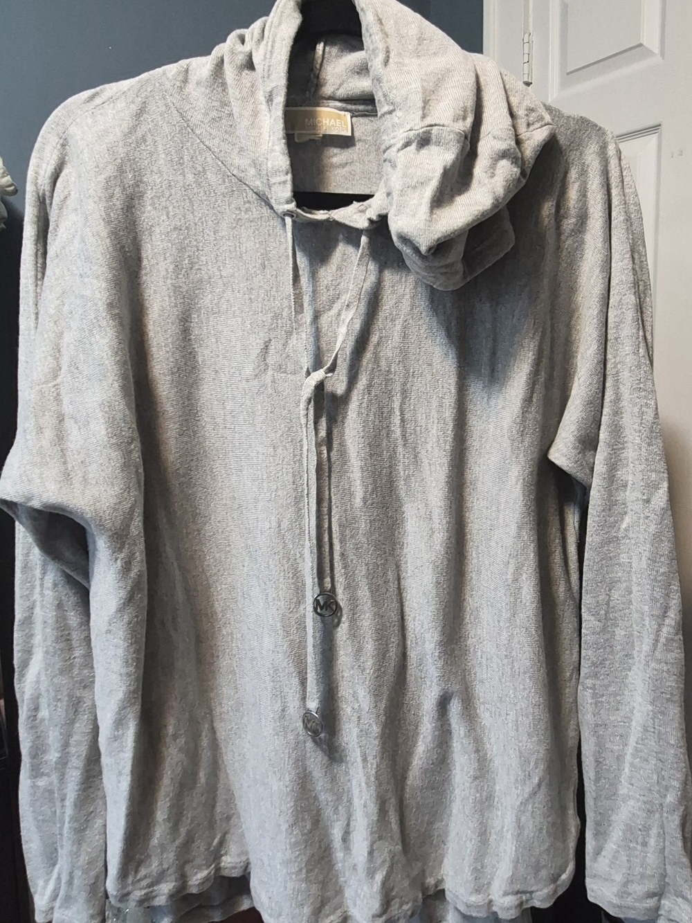Michael Kors Light Gray Hooded Long-Sleeve Shirt Sz L
